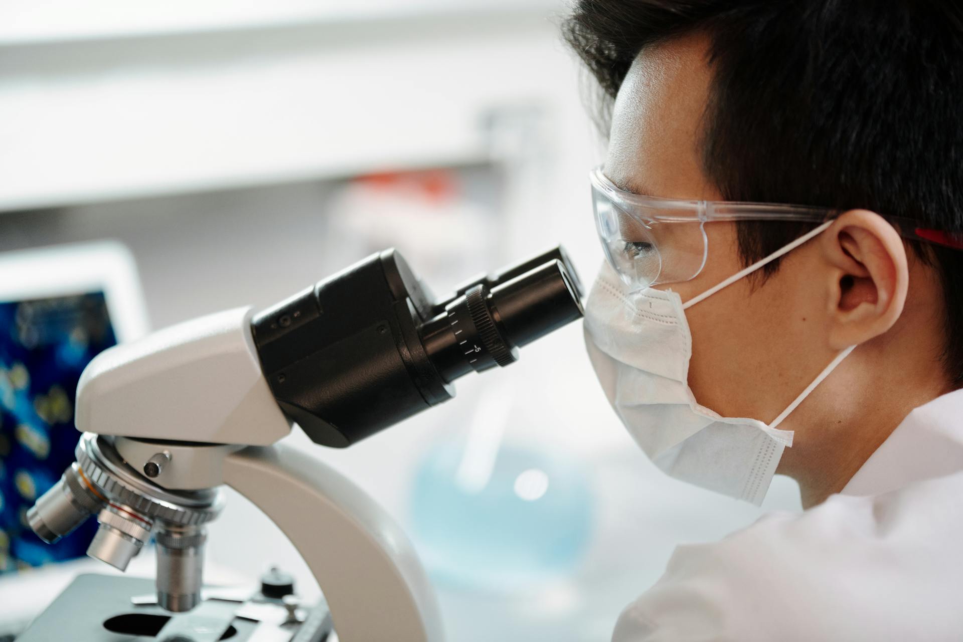 Scientist with a microscope working with anthocyanins