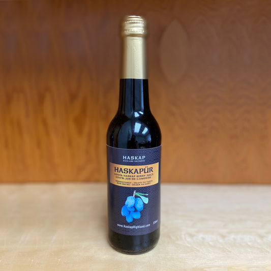 Haskap Highland Orchards - Haskap Berry Juice 100% - in wine bottle